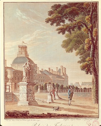 Francja, Paryż, pałac tuileries, grawerowanie autorstwa French School