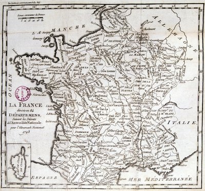 Francja podzielona na 84 departamenty zgodnie z dekretami Zgromadzenia Narodowego z 1793 r autorstwa French School