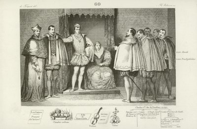 Franciszek II z Francji informujący deputowanych, że wybrał swoich wujów, księcia Guise i kardynała Lotaryngii Karola, aby rządzili nim, 1559 autorstwa French School