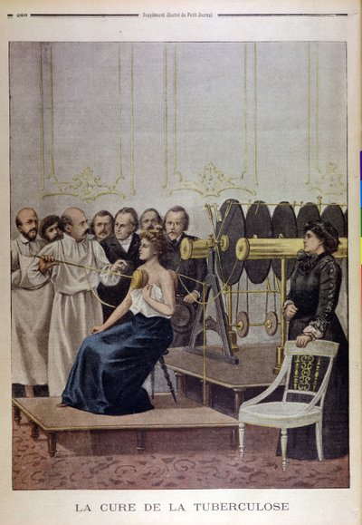 Francisque Crotte leczący pacjenta z gruźlicą za pomocą prądu, z Le Petit Journal, 1901 autorstwa French School