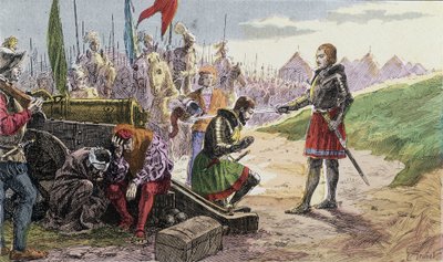 Francois 1st, Chevalier broni firmy Bayard, w Marignan - ilustracja XIX wiek. autorstwa French School