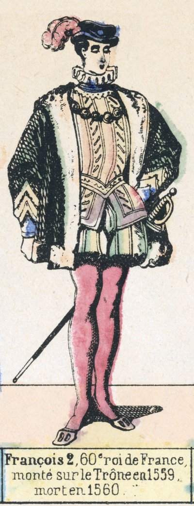 Francois 2, 60. król Francji, wstąpił na tron ​​w 1559, zmarł w 1560 (kolorowa rycina) autorstwa French School