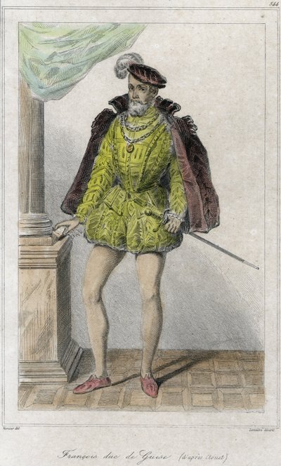Franciszek I Lotaryngii, 2. książę Guise (1519-1563). Rozpoczęła ona pierwszą wojnę religijną od masakry Wassy (1562). Grawerowanie XIX wieku. autorstwa French School