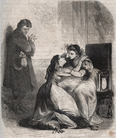 Francoise de Montmorency-Fosseux (Montmorency Fosseux) (1566-1641) prosi o przebaczenie królową Małgorzatę de Valois (1553-1615), znaną jako królowa Margot. Jest kochanką króla Henryka IV (1553-1610) i z lękiem rodzi ich dziecko autorstwa French School