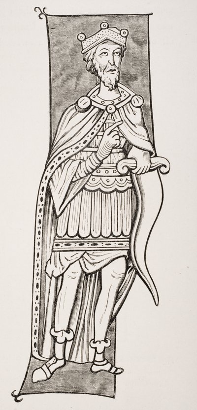 Wódz lub król frankijski uzbrojony w scramasax, na podstawie miniatury z IX wieku, z "Le Moyen Age et La Renaissance" autorstwa Paula Lacroix (1806-84), opublikowanej w 1847 r. autorstwa French School