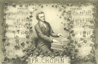 Fryderyk Chopin i jego marsz żałobny (litografia) autorstwa French School