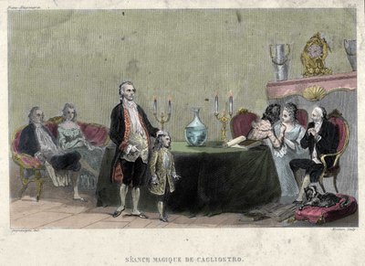 Freemaking: Seans magii Giuseppe Balsamo, znanego jako Aleksander, hrabia Cagliostro (1743-1795). Grawer z „Malownicza historia masonerii oraz starożytnych i nowoczesnych tajnych stowarzyszeń” autorstwa F.-T. B. Clavel. Pagnerre, redaktor autorstwa French School