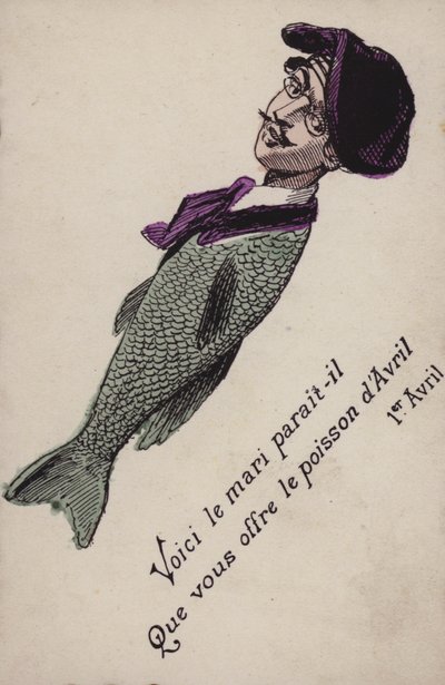 Francuska kartka prima aprilis (kolorowa litografia) autorstwa French School