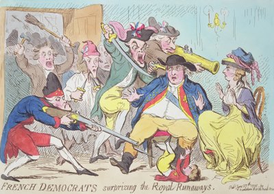 Francuscy Demokraci Zaskakują Królewskich Uciekinierów, 1794 (kolor grawerowany) autorstwa French School
