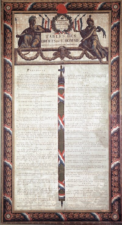 Rewolucja Francuska: Deklaracja Praw Człowieka i Obywatela (litografia. XVIII w.) autorstwa French School
