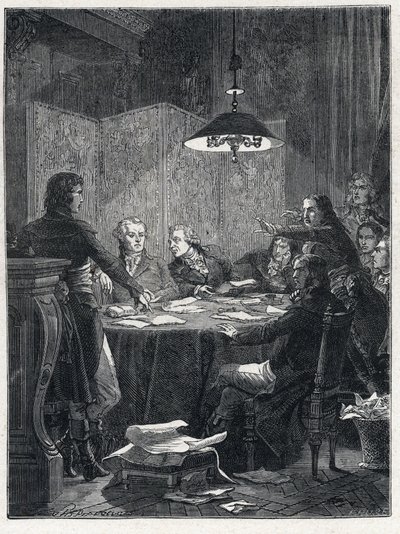 Rewolucja Francuska: Spotkanie Komitetu Ocalenia Publicznego, rewolucyjnego rządu ustanowionego przez Konwencję Narodową w 1793 roku. autorstwa French School