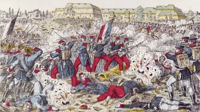 Wojska francuskie otoczone przez armię pruską w bitwie pod Sedanem, 31 sierpnia 1870 r autorstwa French School