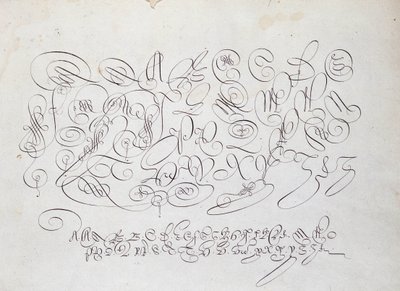 Kaligrafia francuska: Tabliczka kapitelu, rycina Frisiusa, kalkografa króla autorstwa Roberta Vignona w ogrodzie pisarskim ok. 1600 r. autorstwa French School