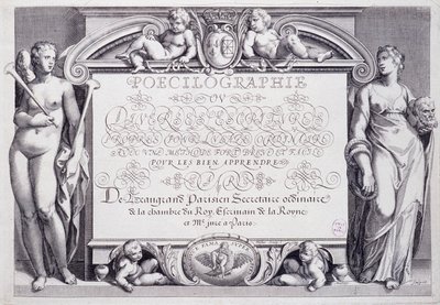 Kaligrafia francuska: poecylografia, frontyspis, Baptiste de Beaugrand w 1606 r. autorstwa French School
