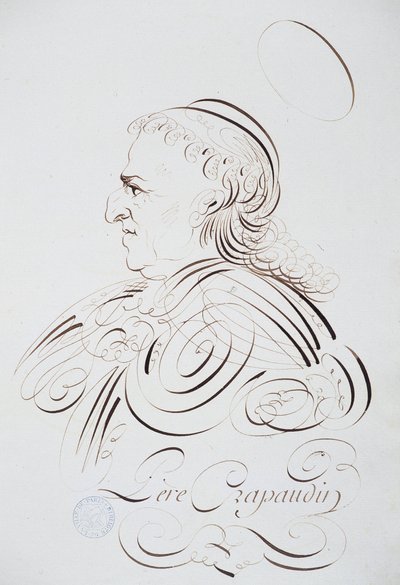 Kaligrafia francuska: Portret Ojca Crapaudina autorstwa Bernarda z Paryża ok. 1780 r. Biblioteka historyczna miasta Paryża. autorstwa French School