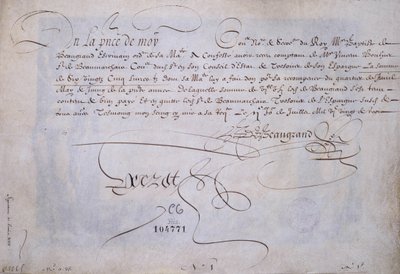 Kaligrafia francuska: Recu na rzecz Bernarda de Beaugrand dostarczyła 2 lipca 1623 r. Biblioteka historyczna miasta Paryża. autorstwa French School