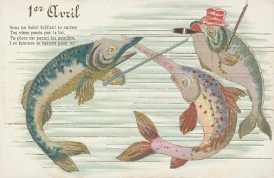 Francuska kartka przedstawiająca rybę z okazji prima aprilis (Poisson d