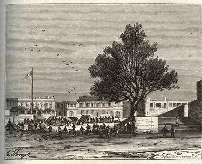 Kolonie francuskie w afryce - Place du gouvernement a Goree - rycina w „La France illustree: geografia, historia, administracja statystyczna” autorstwa V.A. Słodowo-Brązowy. 1884 autorstwa French School