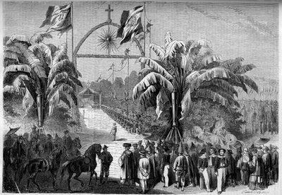 Kolonizacja francuska: pierwsza celebrowana msza katolicka w Sajgonie, Cochinchine autorstwa French School