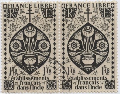 Francuskie zakłady w Indiach - FRANCE LIBRE i Krzyż Lotaryński - pieczęć 1942 autorstwa French School