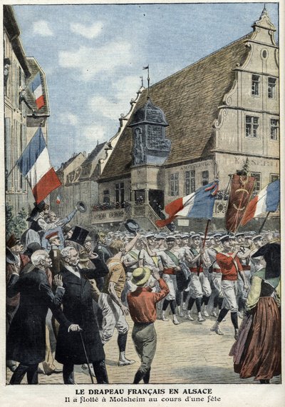 Francuska flaga ponownie unosi się na ulicach Molsheim w Alzacji podczas targów sportowych w „Le Petit Journal” 4 lipca autorstwa French School