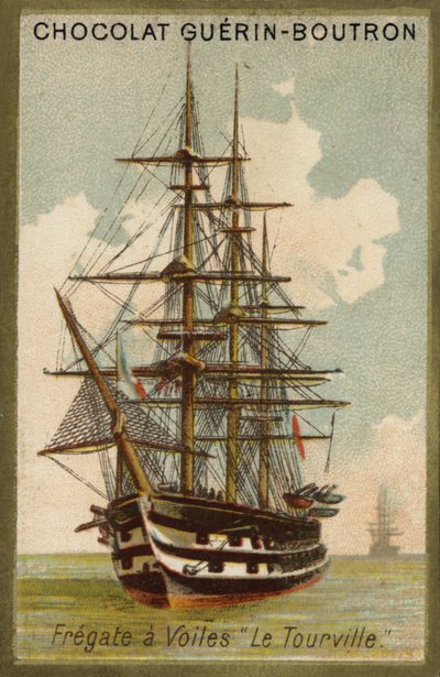 Francuska fregata żaglowa Tourville (chromolitho) autorstwa French School