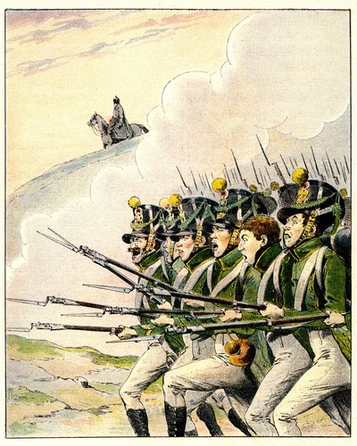Francuscy żołnierze podczas bitwy pod Waterloo (kolor lito) autorstwa French School
