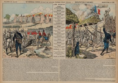 Wojska francuskie dowodzone przez generała Alfreda-Amedee Doddsa atakujące Abomey, Dahomey, II wojna francusko-dahomejska autorstwa French School