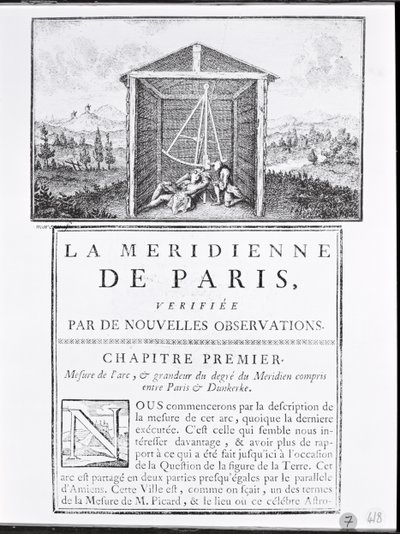 Strona tytułowa pierwszego rozdziału La Meridienne de Paris autorstwa Cesara-Francoisa Cassiniego de Thury, 1744 autorstwa French School
