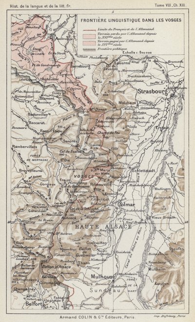 Granica językowa w Wogezach (kolorowa litografia) autorstwa French School