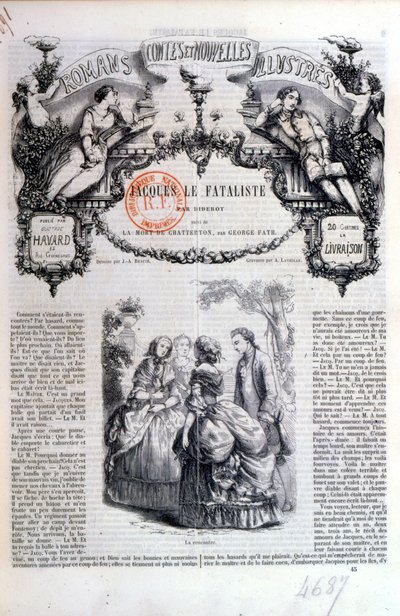 Frontyspis zbioru powieści i opowiadań o Jacques le Fataliste Diderota, wydanego w Paryżu w 1849 r. autorstwa French School