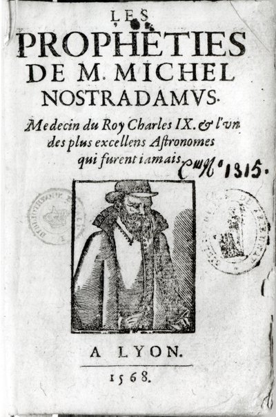 Frontyspis do Les Propheties de M. Michel de Nostradamus (1503-66), z portretem Nostradamusa, opublikowany w Lyonie 1568 autorstwa French School