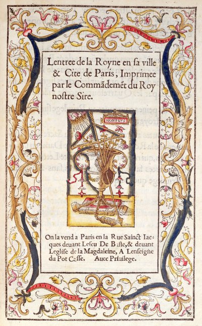 Frontyspis do książki o wjeździe Małgorzaty de Navarre (1492-1549) do Paryża w 1531 r autorstwa French School