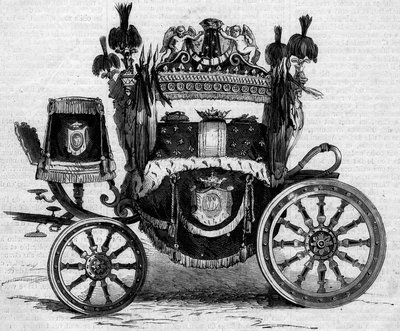 Czołg Funebre używany podczas obsesji księcia Hieronima Bonaparte (1784-1860). Grawer w „”Le Monde Illustré””n°169 z 7 lipca 1860 r. autorstwa French School