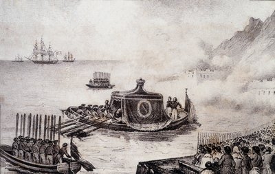 Pogrzeb Napoleona I: odejście św. Heleny - rysunek Levilly, w „Malowaniu historycznym o pogrzebie Napoleona” M. St. 1851. autorstwa French School
