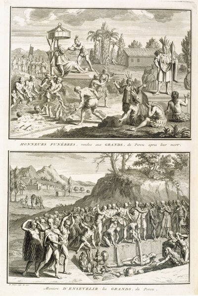 Obrzędy pogrzebowe i sposób grzebania panów po ich śmierci w Peru, ilustracja z Obrzędów i obyczajów religijnych, rycina Bernard Picart (1673-1733) 1722 autorstwa French School