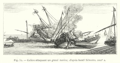 Galera atakująca duży statek; wg Israel Silvestre, XVII w. (rycina) autorstwa French School