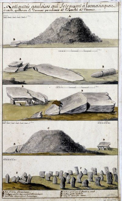 Starożytności galijskie położone w Locmariaquer, Crash, Quiberon i Carnac, parafiach Eveche de Vanne - w „” Historycznym, topograficznym i naturalnym opisie Bretanii” autorstwa Robiena autorstwa French School