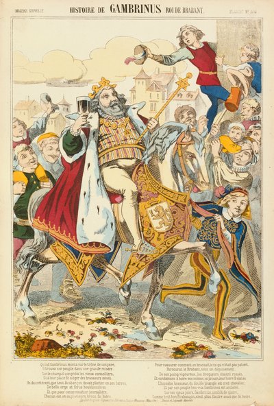 Gambriunus, legendarny król Flandrii, gazeta wydana przez Verlag Haguenthal, Pont-a-Mousson, 1860 autorstwa French School
