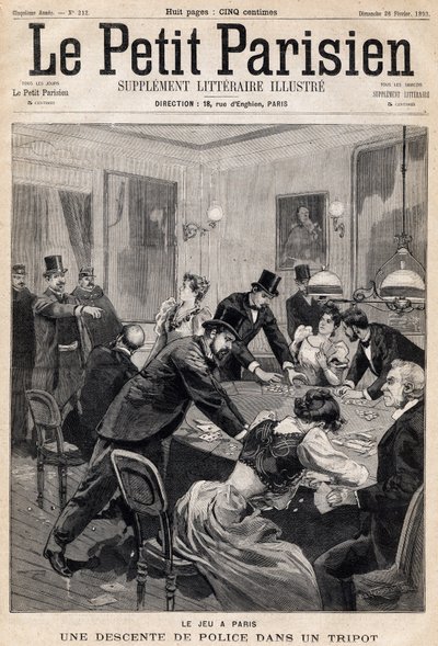 Dom gier w Paryżu: nalot policji na klub hazardowy (kasyno). Jedna z gazet „Le Petit Parisien”” z dnia 26.02.1893 (rycina) autorstwa French School