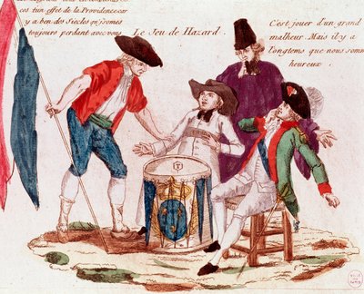 Gra losowa rozgrywana przez trzy stany (kler, tiers-etat i szlachta) (rytownictwo, koniec XVIII wieku) autorstwa French School