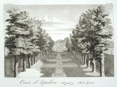 Gardens at Tshehar-Bagh, Isfahan, z Voyages du Chevalier Chardin en Perse, et autres Lieux de l