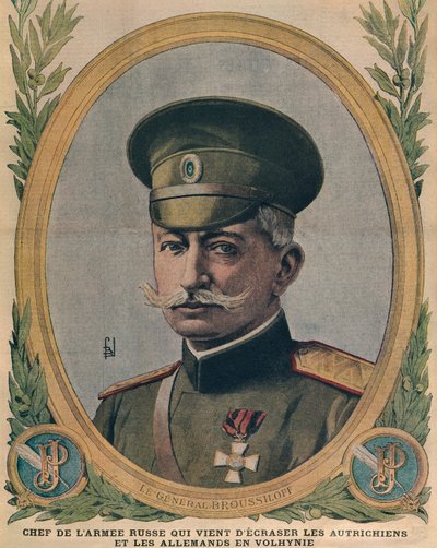 Generał Aleksiej Brusiłow, dowódca armii rosyjskiej, który zmiażdżył Austriaków i Niemców na Wołyniu, ilustracja na okładce z Le Petit Journal, 2 lipca 1916 autorstwa French School
