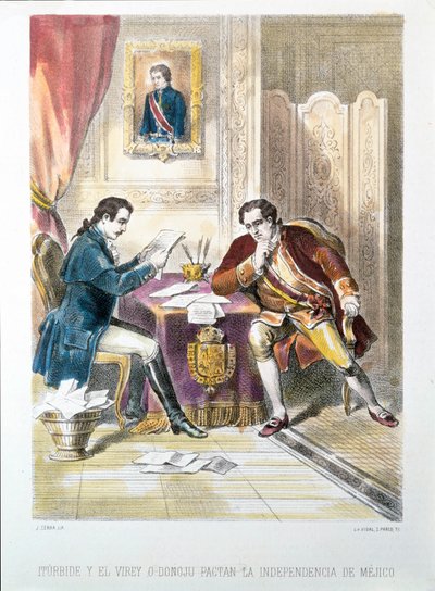 Generał Augustin de Iturbide, późniejszy cesarz Meksyku Augustin I, podpisuje niepodległość Meksyku z O