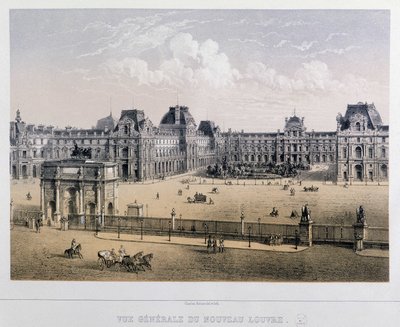 Widok ogólny nowego Luwru: Arc du Carrousel - Rycina XIX wieku. autorstwa French School