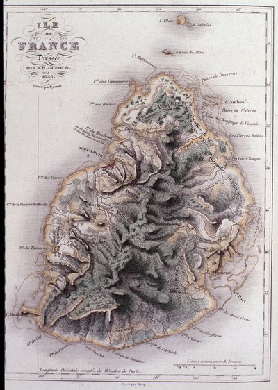 Mapa geograficzna Mauritiusa (Anc. Ile de France) - grawerowanie autorstwa French School
