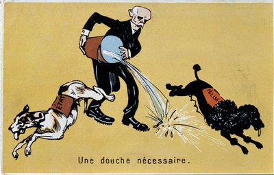 Georges Clemenceau oddziela Kościół od państwa skokiem do wody dla dwóch psów autorstwa French School