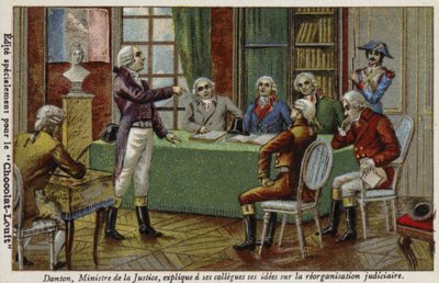 Georges Danton, minister sprawiedliwości, wyjaśniający swoim kolegom swoje pomysły dotyczące reorganizacji sądownictwa, 1792 autorstwa French School