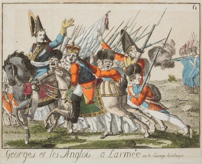 Jerzy i Anglicy w wojsku, ok. 1803-4 (kolorowe grawerowanie) autorstwa French School