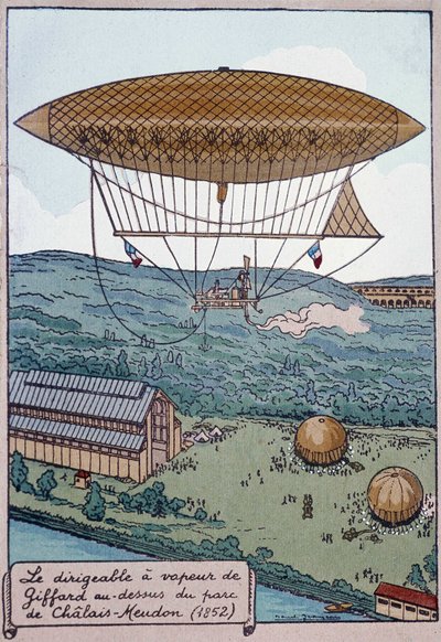 Powietrzny aerostat parowy Giffarda nad parkiem Chalais autorstwa French School